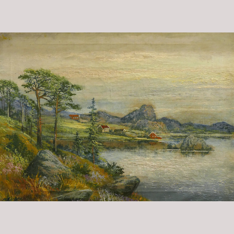 Ölgemälde „Seelandschaft mit vereinzelten Häusern“ l.u. sign. H. REISINGER