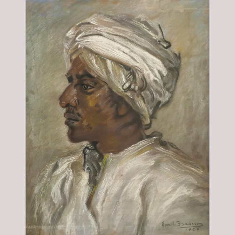 Zeichnung „Portrait eines Afrikaners mit Turban im Profil“, r.u. wohl sign. Ernst ISAACSON