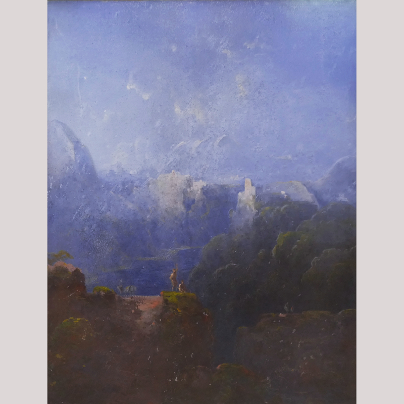 Pastell „Italienische Gebirgslandschaft mit Personenstaffage“ l.u. sign. C. P. SCHREIBER
