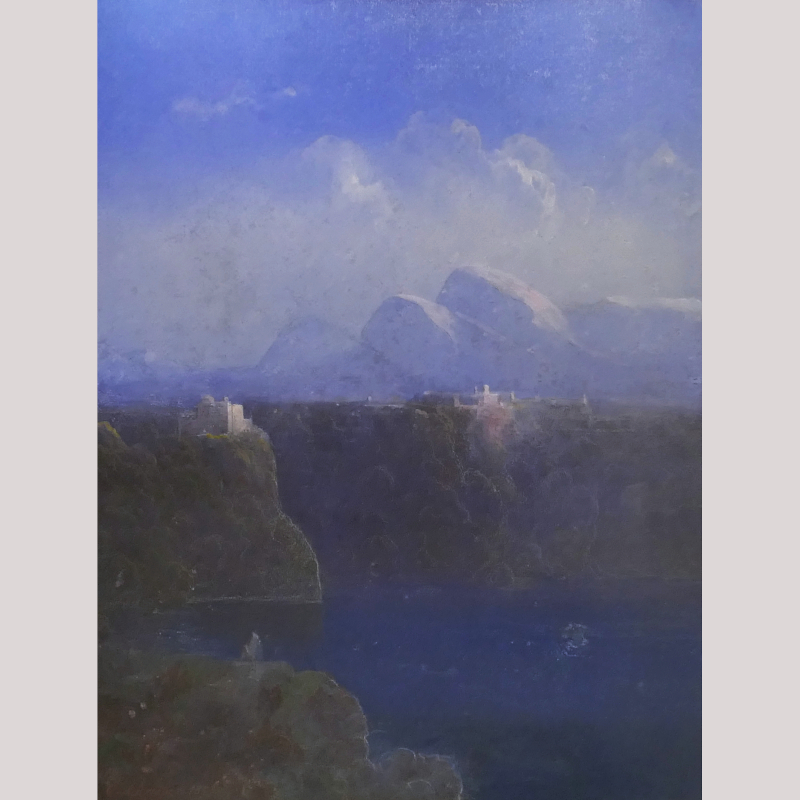 Pastell „Die italienische Stadt Genzano über dem Nemi-See“ l.u. sign. C. P. SCHREIBER