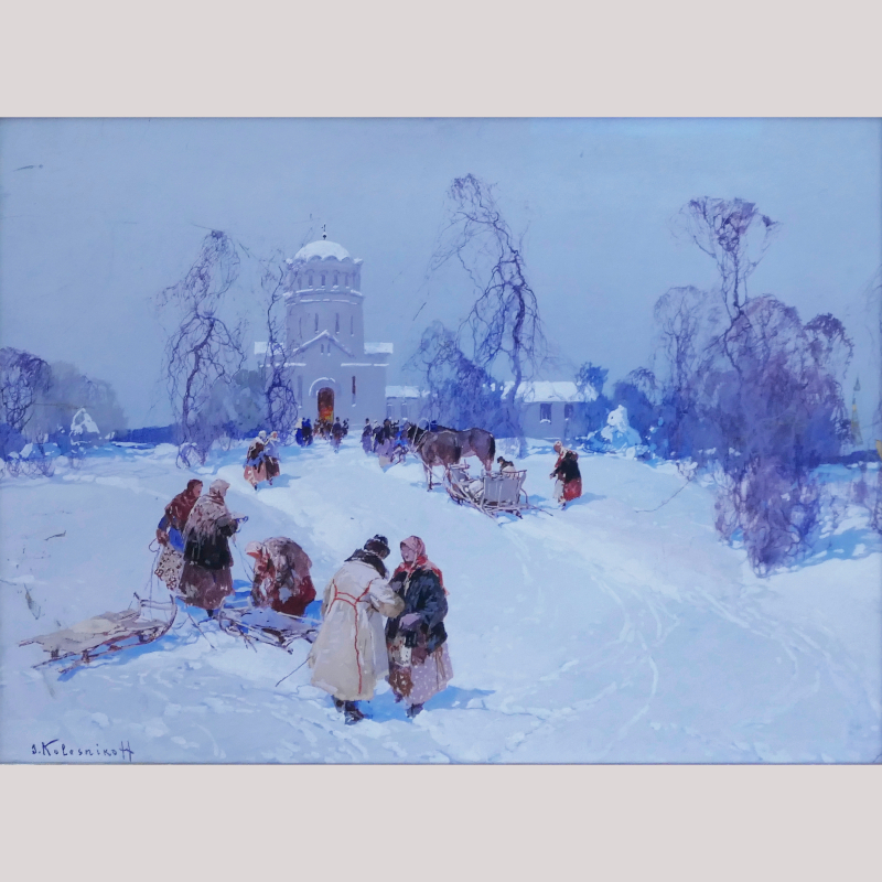 Gouache „Messe zu Weihnachten“ l.u. sign. S. KOLESNIKOFF